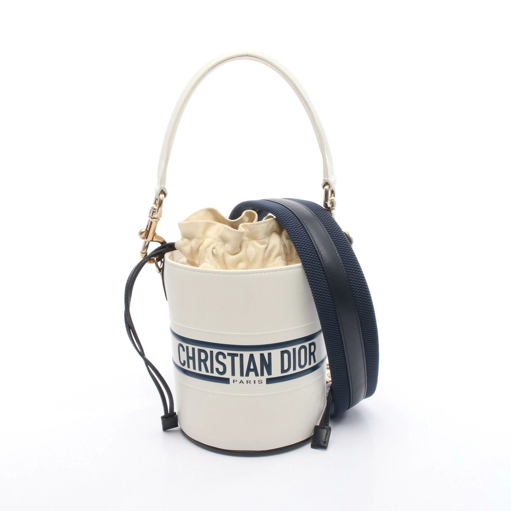Christian Dior Vibe Bucket Handbag Leather Navy Blue White